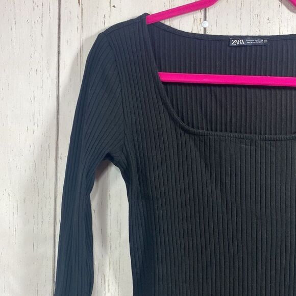 Zara Womens Black Long Sleeve Square Neck Bodysuit - Picture 3 of 11